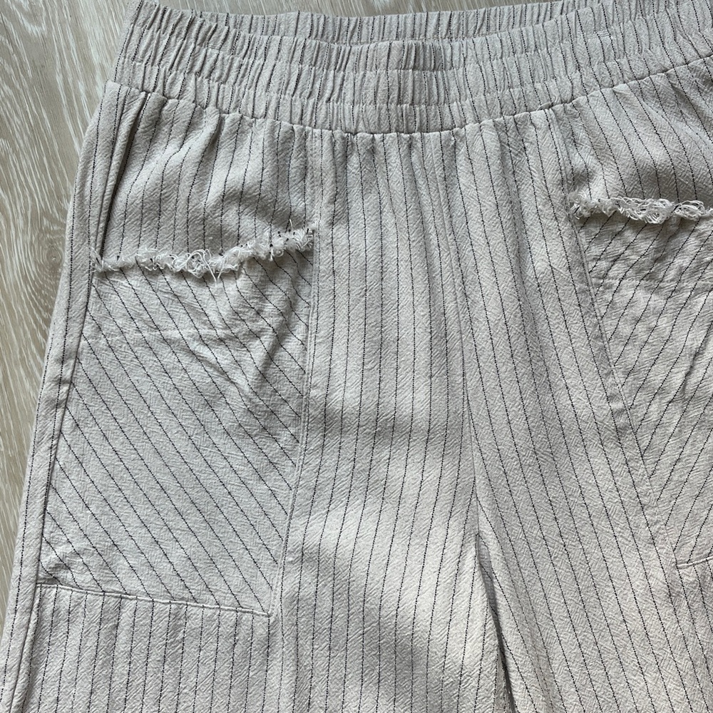 Women's Wide-Leg Striped Lounge Pants - Light Beige - Picture 3 of 3